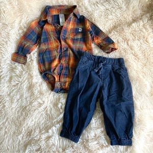 Carter’s Plaid Onesie and Corduroy Pants Fall Outfit 9 months